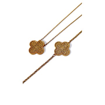 Conjunto colar e pulseira Soul Clover aço dourado