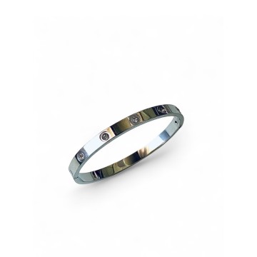 Pulseira brilhos prateada aço inoxidável