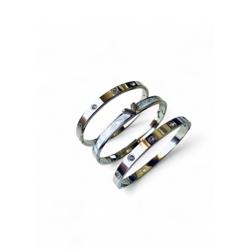 Pulseira brilhos prateada aço inoxidável