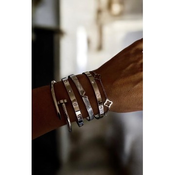 Pulseira brilhos prateada aço inoxidável