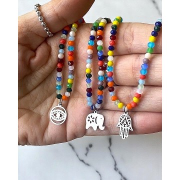 Colar Olho Místico – aço e Cristais Multicoloridos