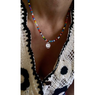 Colar Olho Místico – aço e Cristais Multicoloridos