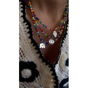 Colar Olho Místico – aço e Cristais Multicoloridos