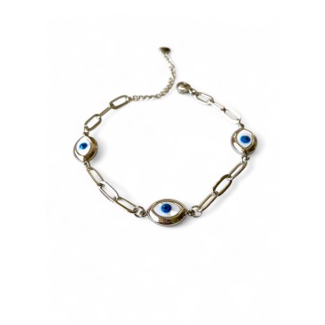 Pulseira prateada mística olho turco aço 316L