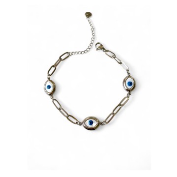 Pulseira prateada mística olho turco aço 316L