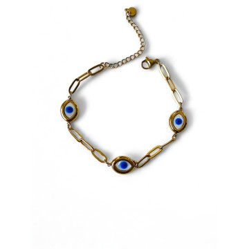 Pulseira dourada mística olho turco aço 316 L