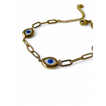 Pulseira dourada mística olho turco aço 316 L
