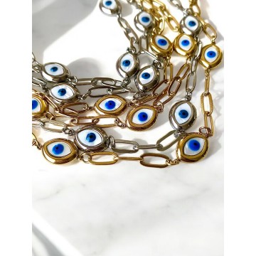 Pulseira dourada mística olho turco aço 316 L