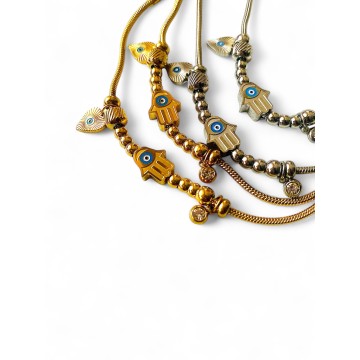 Pulseira Mystic Hamsa dourada - Amuleto da Luz e Proteção