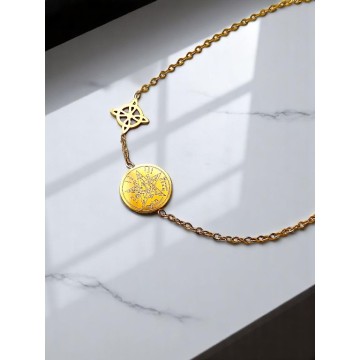 Pulseira mística nó celta com selo Salomão aço dourado