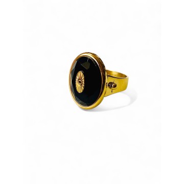 Anel obsidiana e olho turco dourado