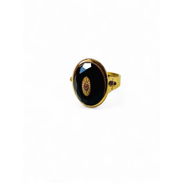 Anel obsidiana e olho turco dourado