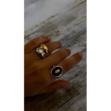 Anel obsidiana e olho turco dourado