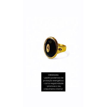 Anel obsidiana e olho turco dourado