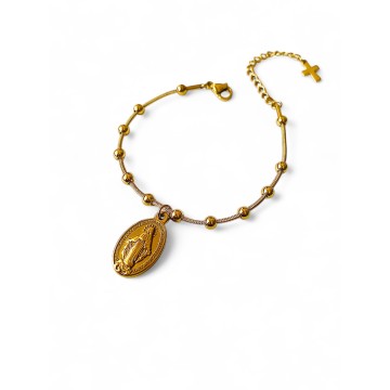Pulseira Nossa Senhora dourada aço inoxidável