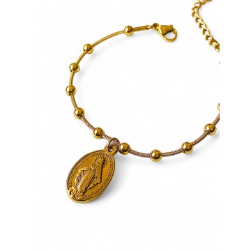 Pulseira Nossa Senhora dourada aço inoxidável