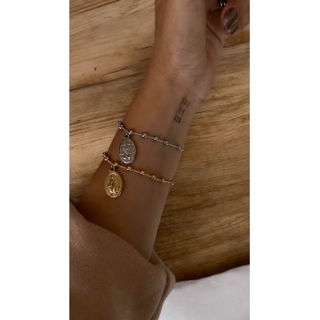 Pulseira Nossa Senhora dourada aço inoxidável