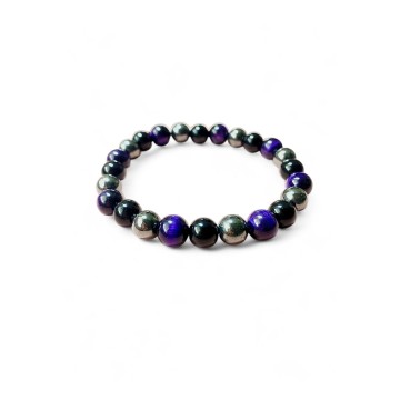 Pulseira 3 Poderes Olho de tigre roxo, Ónix, Hematite