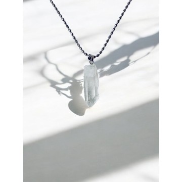 Colar de ponta quartzo cristal aço inoxidável
