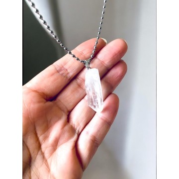 Colar de ponta quartzo cristal aço inoxidável