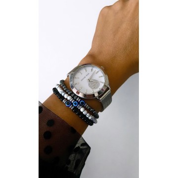 Pulseira Hematite com olho turco 6mm