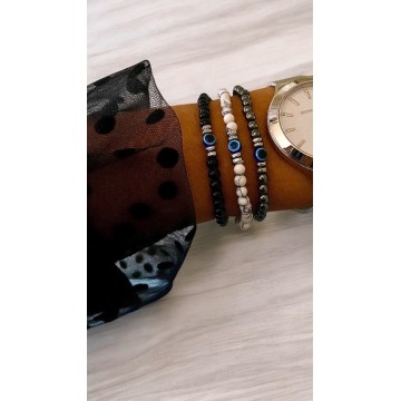 Pulseira Hematite com olho turco 6mm