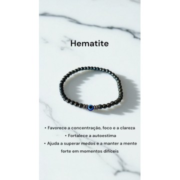 Pulseira Hematite com olho turco 6mm