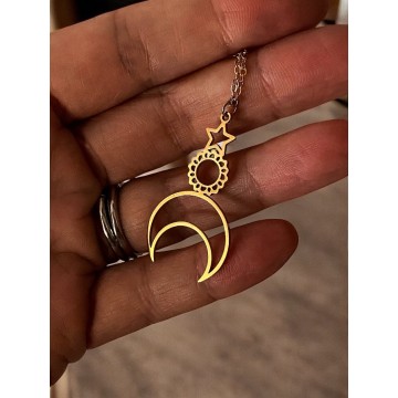 Colar Mística Lunar – Lua, Sol e Estrela Aço Inoxidável