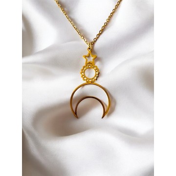 Colar Mística Lunar – Lua, Sol e Estrela Aço Inoxidável