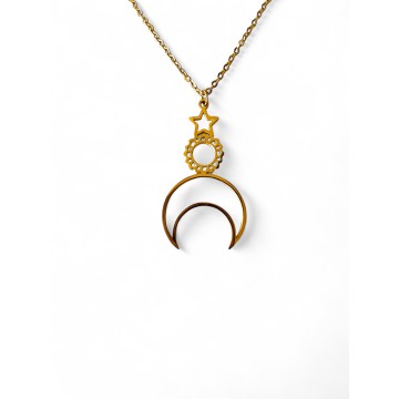 Colar Mística Lunar – Lua, Sol e Estrela Aço Inoxidável