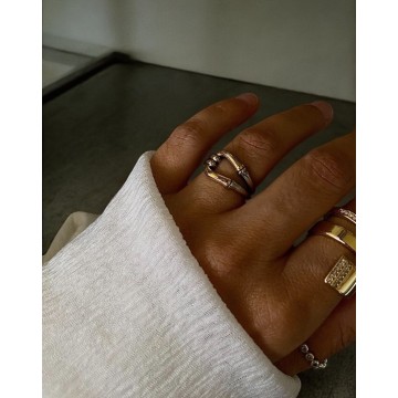 ANEL SAGRADO AÇO PRATEADO E DOURADO