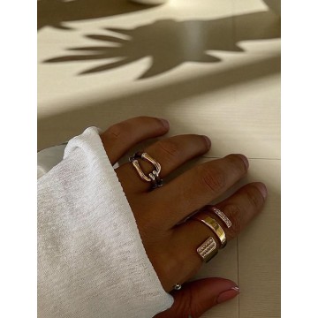ANEL SAGRADO AÇO PRATEADO E DOURADO