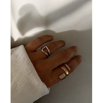 ANEL SAGRADO AÇO PRATEADO E DOURADO