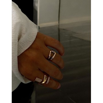 ANEL SAGRADO AÇO PRATEADO E DOURADO