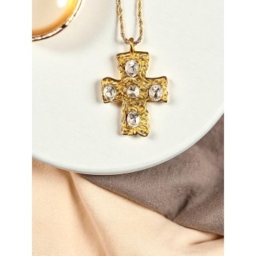 Colar Royal Cross pedras brancas