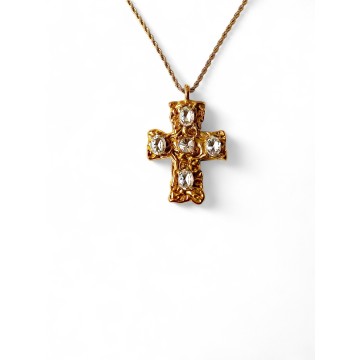 Colar Royal Cross pedras brancas