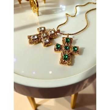 Colar Royal Cross pedras verdes