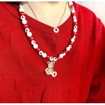 Red teddy necklace