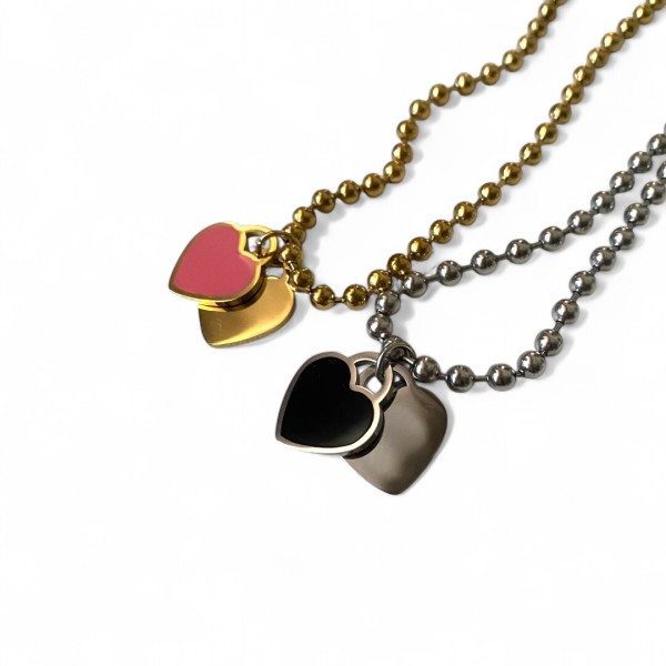 COLAR AMOR ETERNO – CORAÇÃO DUPLO DOURADO E ROSA COLAR AMOR ETERNO – CORAÇÃO DUPLO DOURADO E ROSA