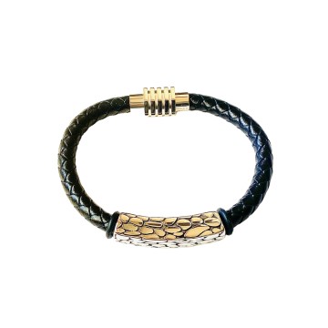 Leather and stainless steel bracelet