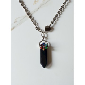 COLAR OBSIDIANA NEGRA X SETE CHAKRAS