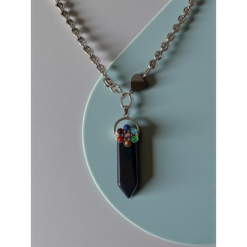 COLAR OBSIDIANA NEGRA X SETE CHAKRAS