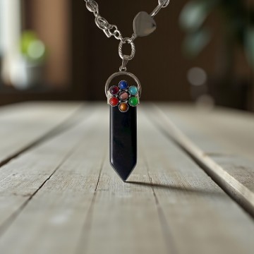 COLAR OBSIDIANA NEGRA X SETE CHAKRAS