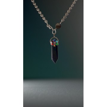 COLAR OBSIDIANA NEGRA X SETE CHAKRAS