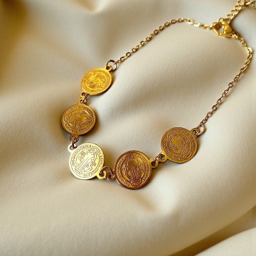 PULSEIRA SÃO BENTO DOURADA 5 MEDALHAS