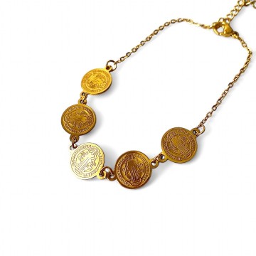 PULSEIRA SÃO BENTO DOURADA 5 MEDALHAS