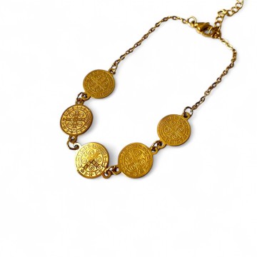 PULSEIRA SÃO BENTO DOURADA 5 MEDALHAS
