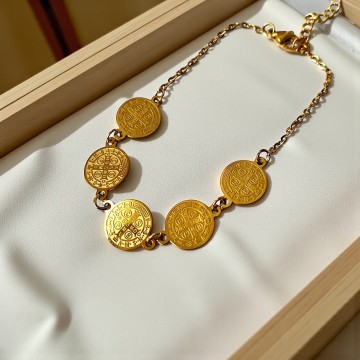 PULSEIRA SÃO BENTO DOURADA 5 MEDALHAS