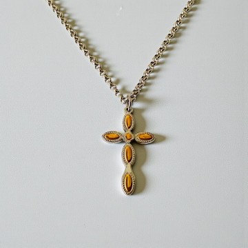 COLAR CRUZ DIVINA BICOLOR AÇO DOURADO E PRATEADO