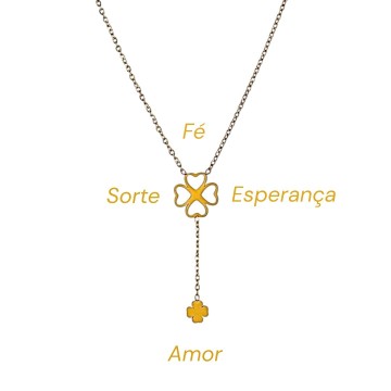 COLAR SORTE TREVO AÇO DOURADO